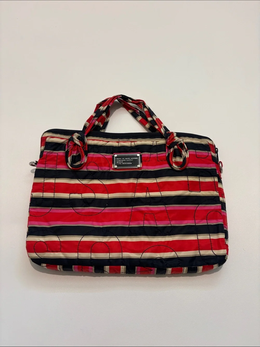 Marc by Marc Jacobs Workwear Striped Laptop Bag - Red, Black & Cream
